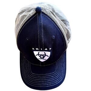 Ariat Logo Patch Trucker Cap Snapback Mesh Adjustable Blue White One Size